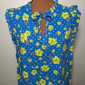 Draper James Blue Floral Ruffle Sleeve Blouse – Size Large